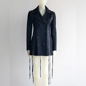 Dolce & Gabbana Wool Leather Lace Up Coat Double Breasted 40 Leather Fringe $9K